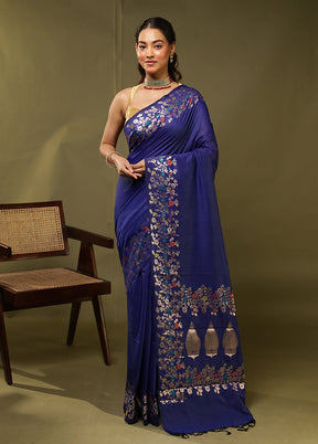 Blue Cotton Saree With Blouse Piece