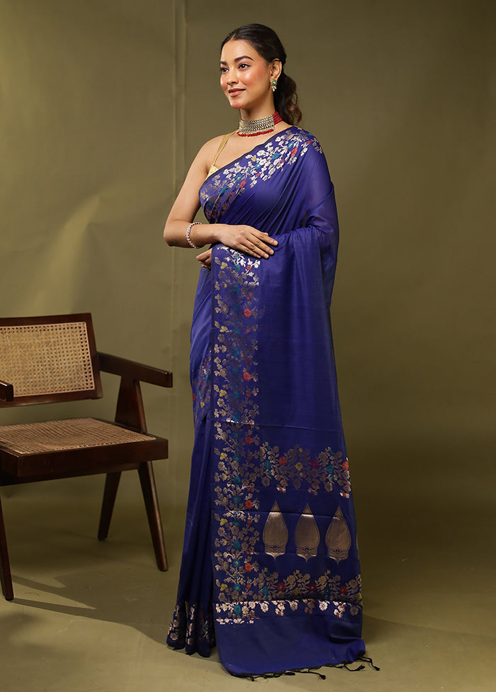 Blue Cotton Saree With Blouse Piece