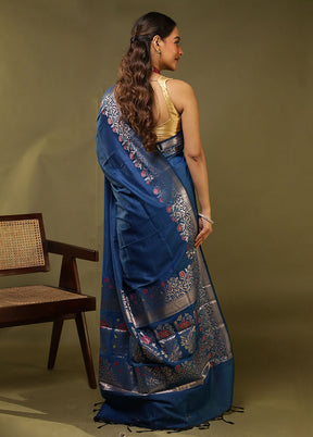 Blue Cotton Saree With Blouse Piece
