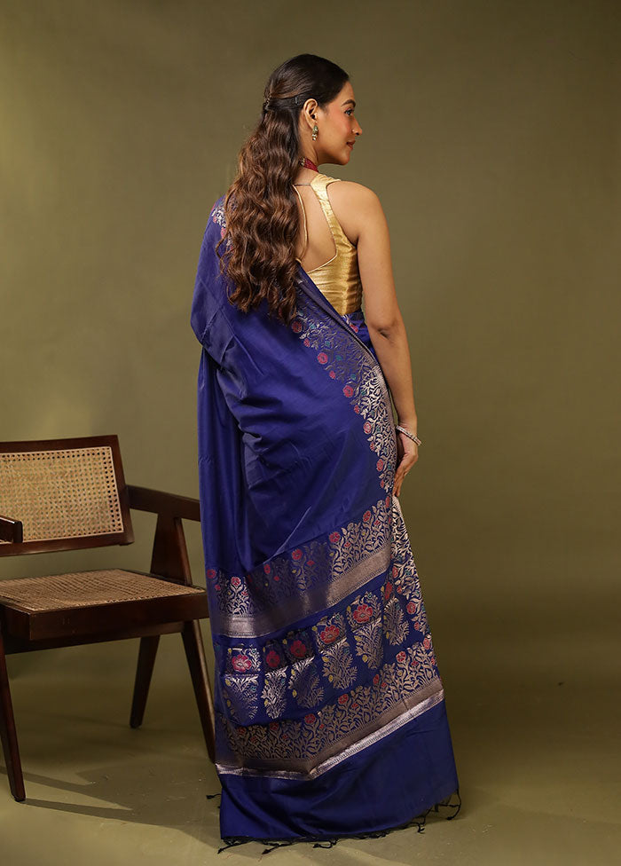 Blue Cotton Saree With Blouse Piece