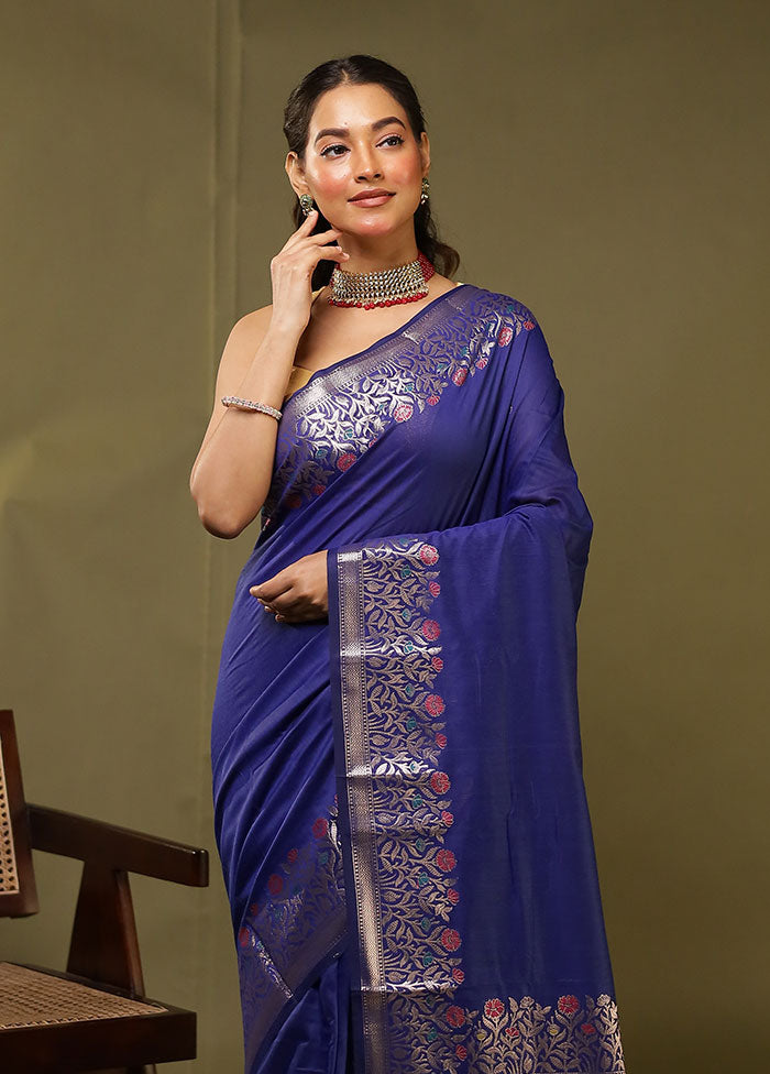 Blue Cotton Saree With Blouse Piece