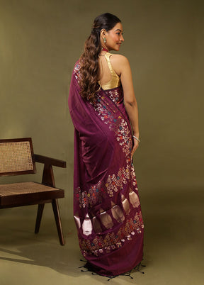 Purple Cotton Saree With Blouse Piece