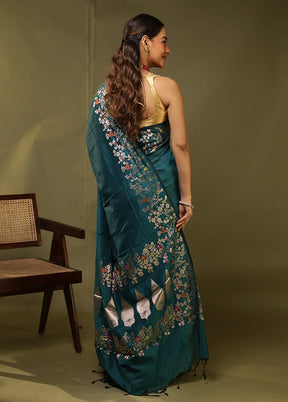 Green Cotton Saree With Blouse Piece