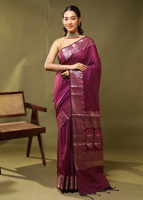 Purple Cotton Saree With Blouse Piece