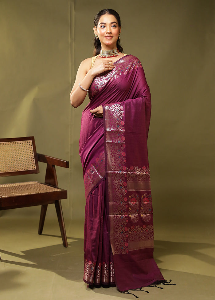Purple Cotton Saree With Blouse Piece