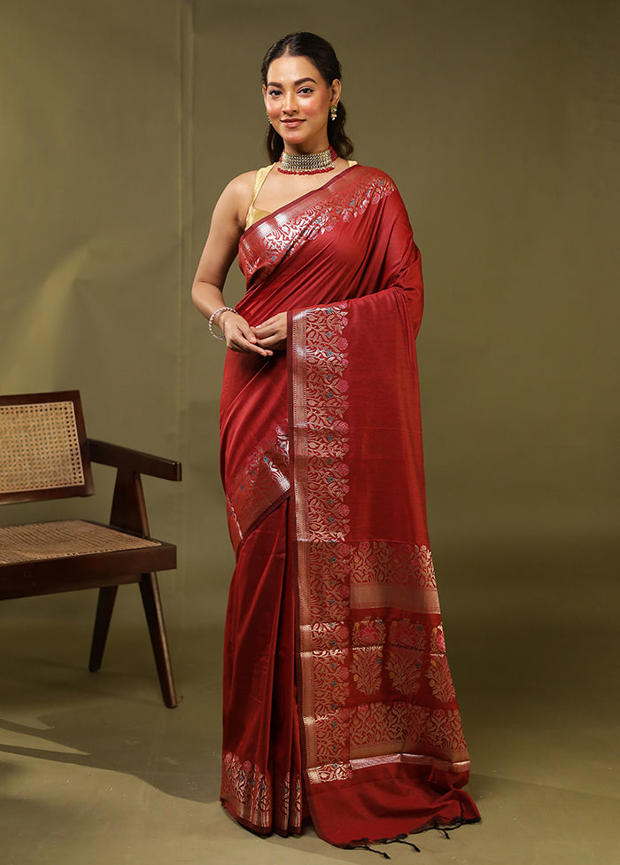 Red Cotton Saree With Blouse Piece