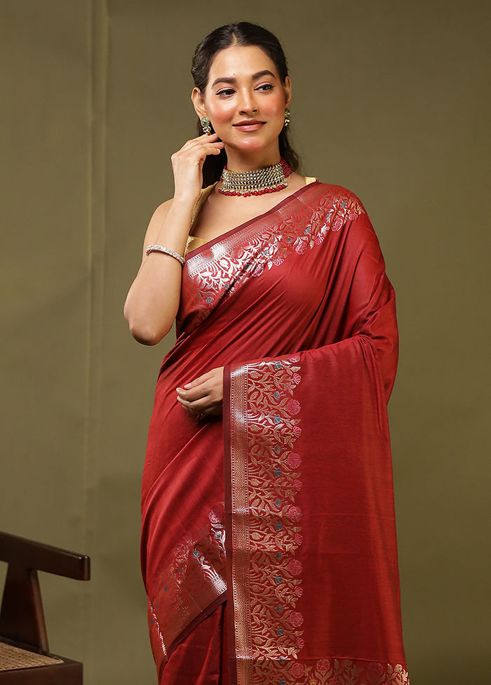 Red Cotton Saree With Blouse Piece