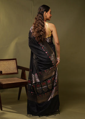 Black Cotton Saree With Blouse Piece
