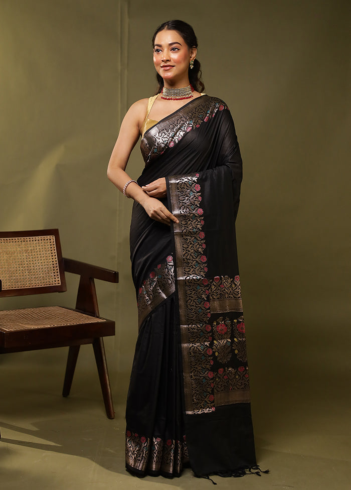 Black Cotton Saree With Blouse Piece