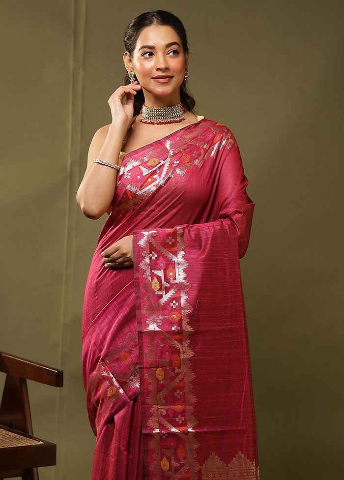 Pink Cotton Saree With Blouse Piece