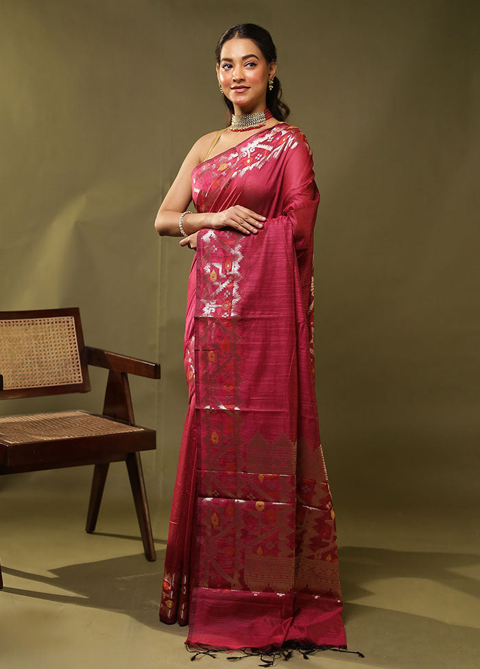 Pink Cotton Saree With Blouse Piece