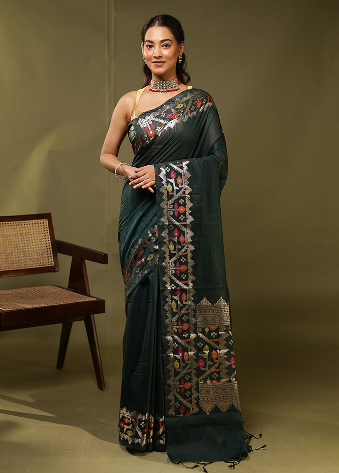 Green Cotton Saree With Blouse Piece