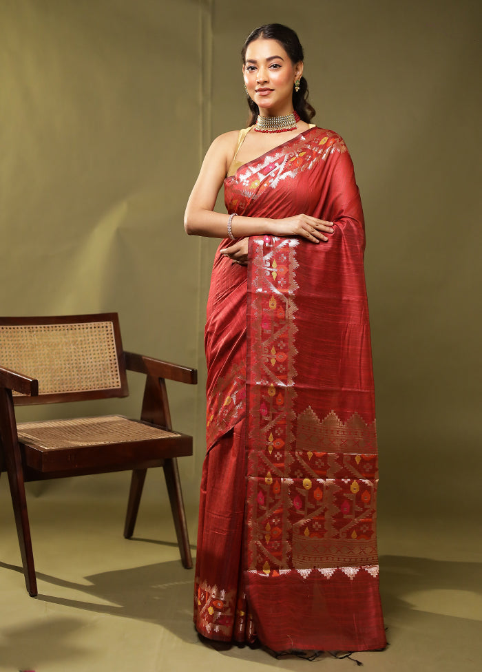 Red Cotton Saree With Blouse Piece