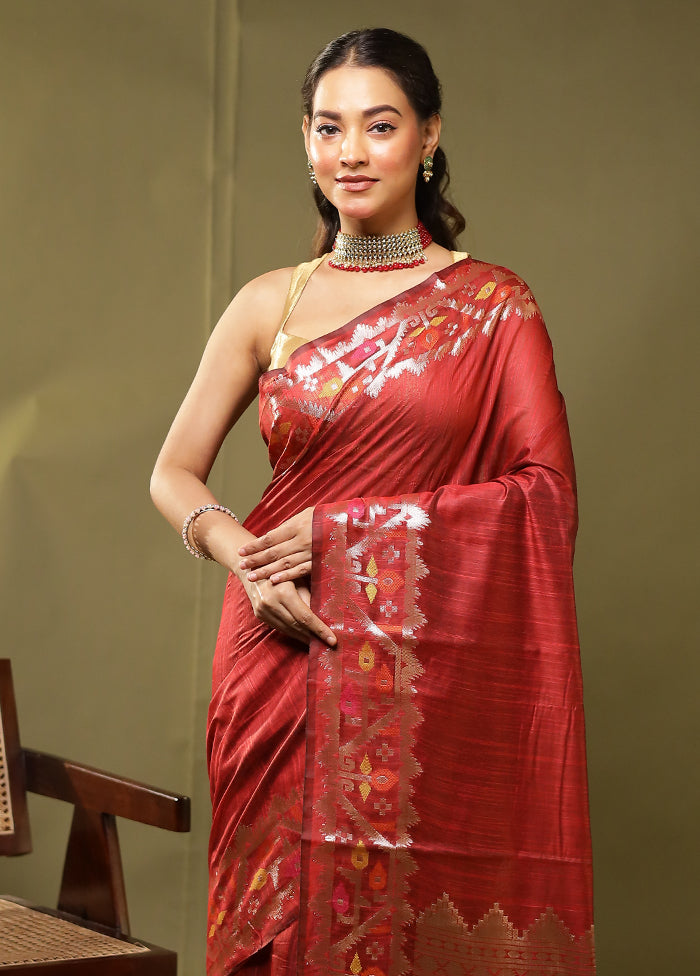 Red Cotton Saree With Blouse Piece