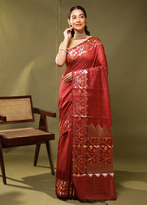 Red Cotton Saree With Blouse Piece