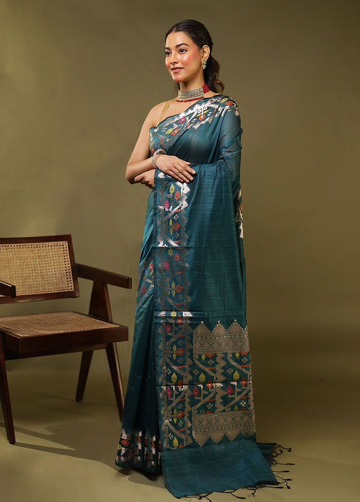 Green Cotton Saree With Blouse Piece