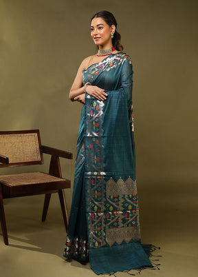 Green Cotton Saree With Blouse Piece