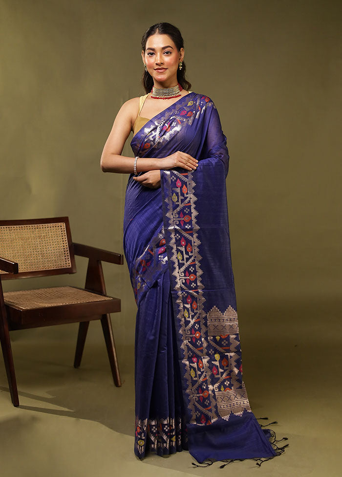 Blue Cotton Saree With Blouse Piece