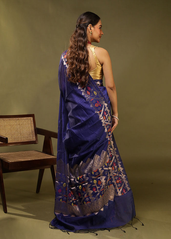 Blue Cotton Saree With Blouse Piece