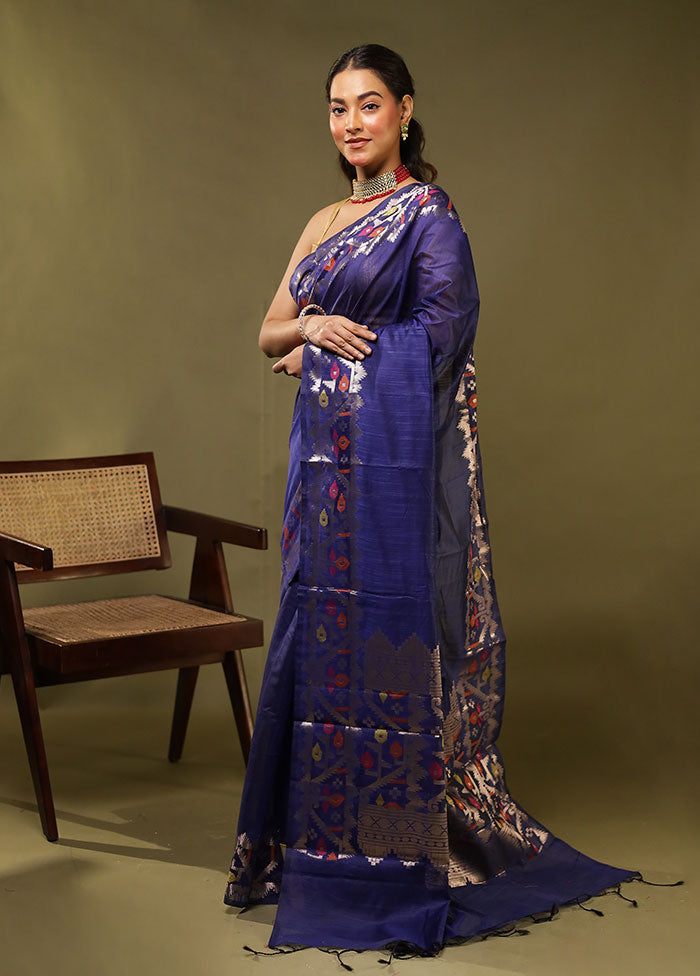 Blue Cotton Saree With Blouse Piece