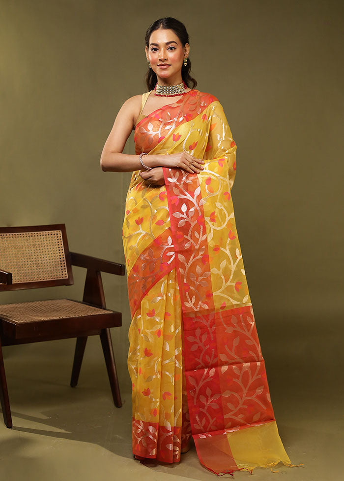 Yellow Organza Saree With Blouse Piece