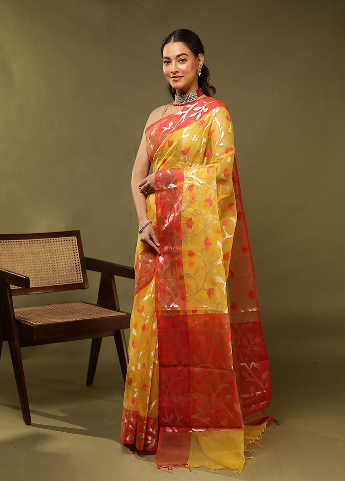 Yellow Organza Saree With Blouse Piece