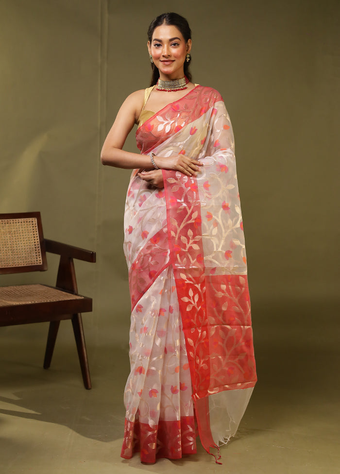 White Organza Saree With Blouse Piece