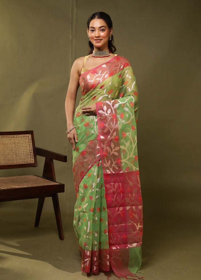 Green Organza Saree With Blouse Piece
