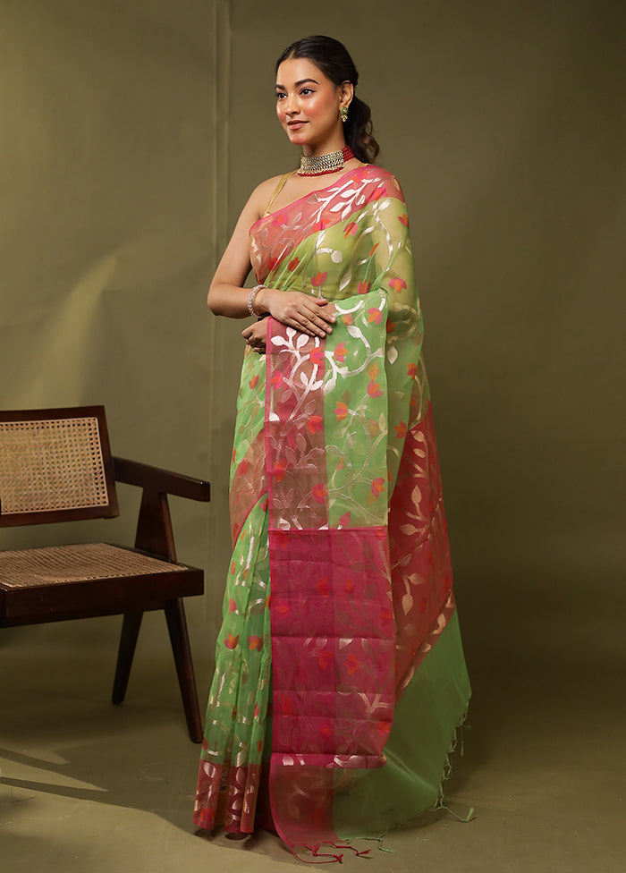 Green Organza Saree With Blouse Piece