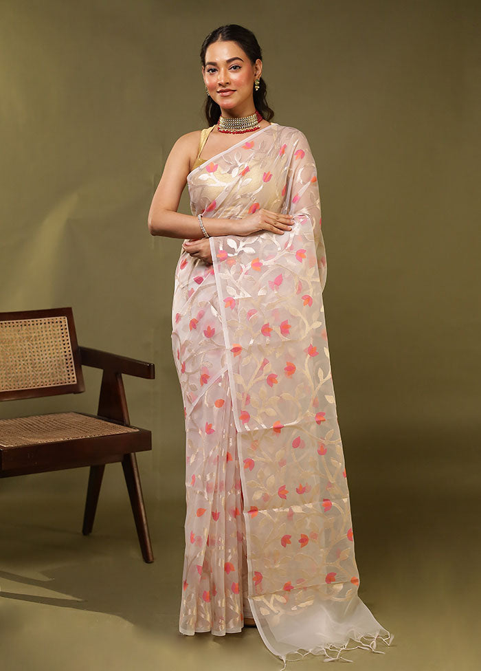 White Organza Saree With Blouse Piece
