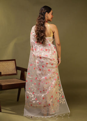 White Organza Saree With Blouse Piece