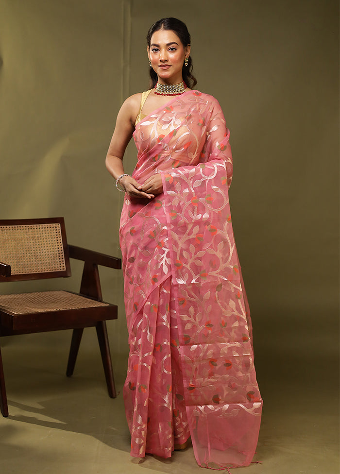 Pink Organza Saree With Blouse Piece