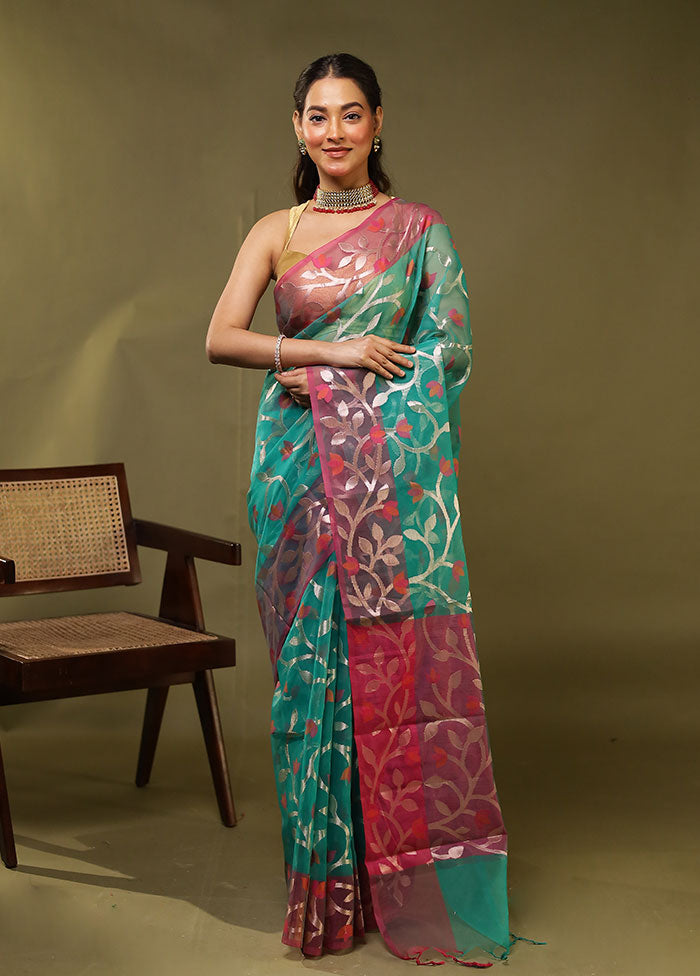 Green Organza Saree With Blouse Piece