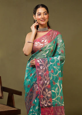 Green Organza Saree With Blouse Piece
