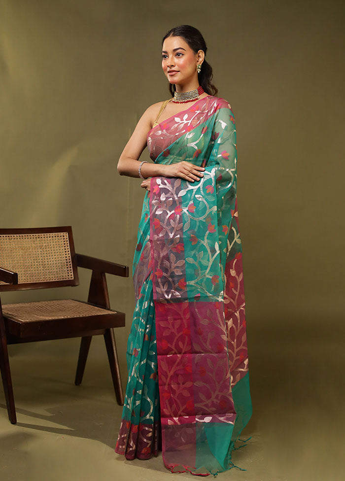 Green Organza Saree With Blouse Piece