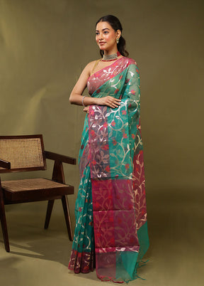 Green Organza Saree With Blouse Piece