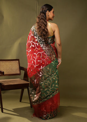 Red Organza Saree With Blouse Piece