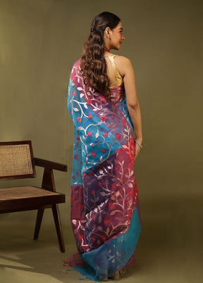 Blue Organza Saree With Blouse Piece