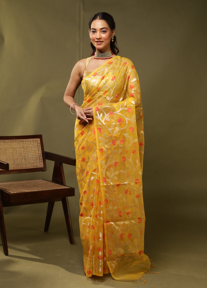 Yellow Organza Saree With Blouse Piece