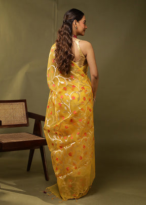 Yellow Organza Saree With Blouse Piece