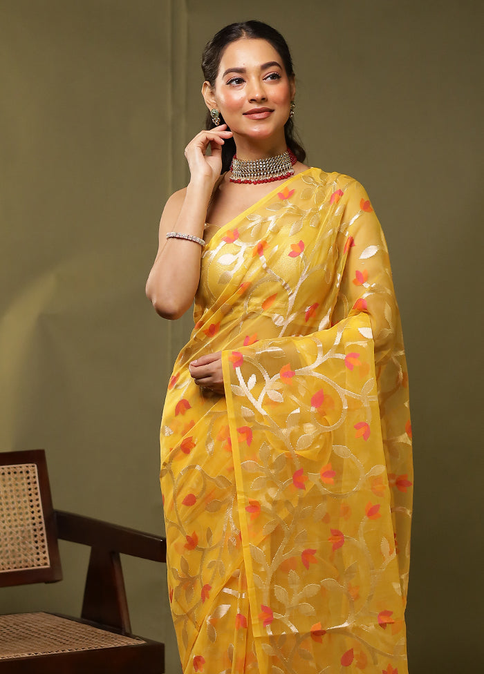 Yellow Organza Saree With Blouse Piece