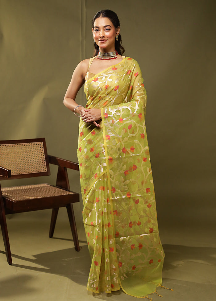 Green Organza Saree With Blouse Piece