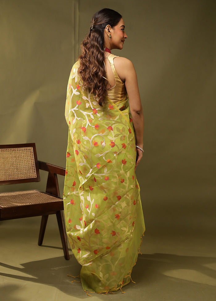 Green Organza Saree With Blouse Piece