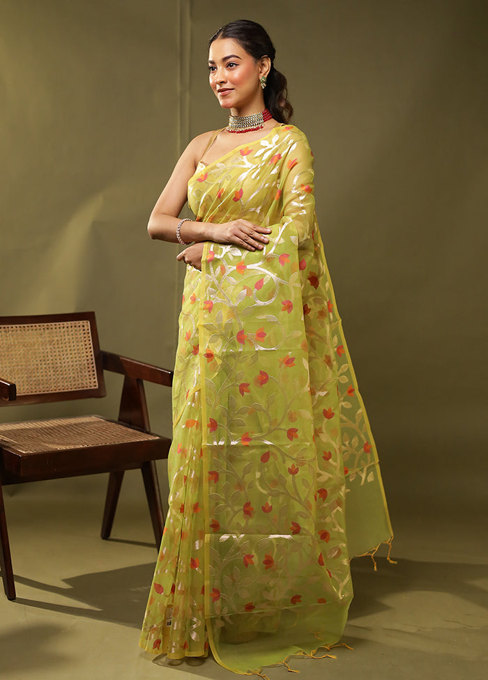 Green Organza Saree With Blouse Piece