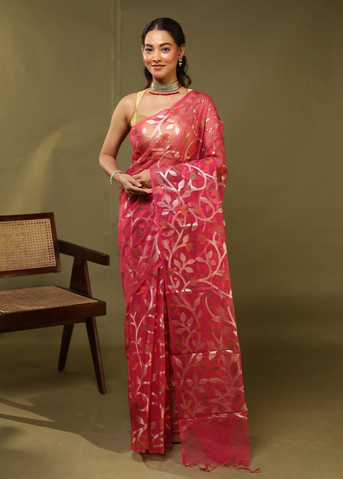 Pink Organza Saree With Blouse Piece