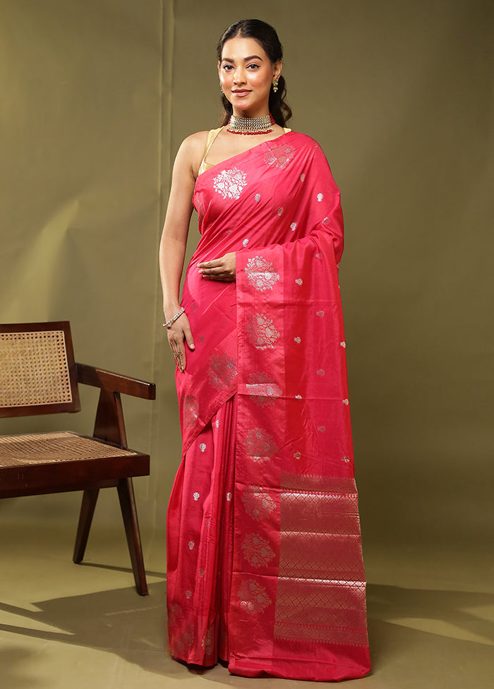 Pink Dupion Silk Saree With Blouse Piece