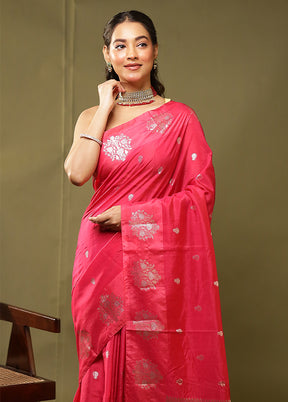 Pink Dupion Silk Saree With Blouse Piece