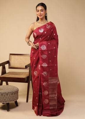 Maroon Dupion Silk Saree With Blouse Piece
