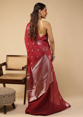 Maroon Dupion Silk Saree With Blouse Piece
