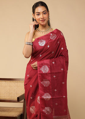 Maroon Dupion Silk Saree With Blouse Piece